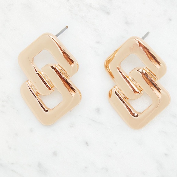 Gold Geometric Link Earrings - Picture 2 of 2